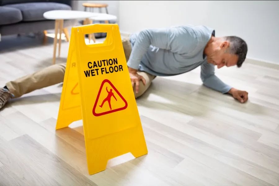 A guy slipped on wet floor